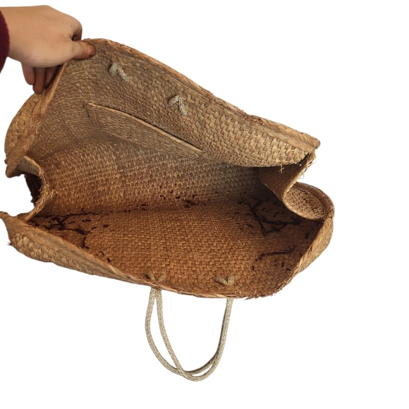 Vintage Woven Straw Palm Boho Beach Bag Tote - Picture 6 of 7